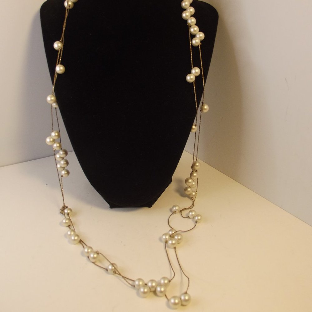 J Crew Double Strand Necklace Faux Pearl Clusters Rhinestone Charms